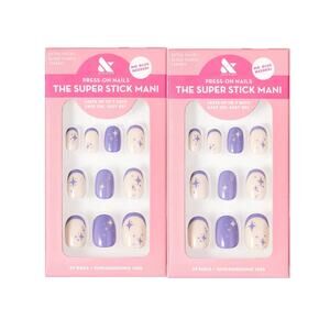 2 Pack Olive & June Super Stick Mani Press-On Fake Nails Mixed Purple Sparkle 32